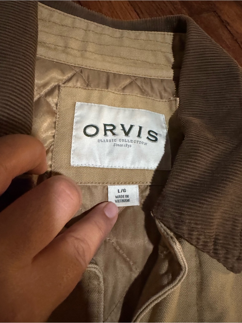 Vintage Orvis Khaki Field Jacket with Dark Brown Corduroy Collar SEE DETAILS - Picture 7 of 10
